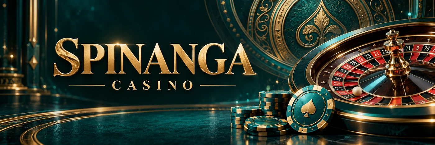 Spinanga Casino con roulette e fiches dorate su sfondo turchese scuro